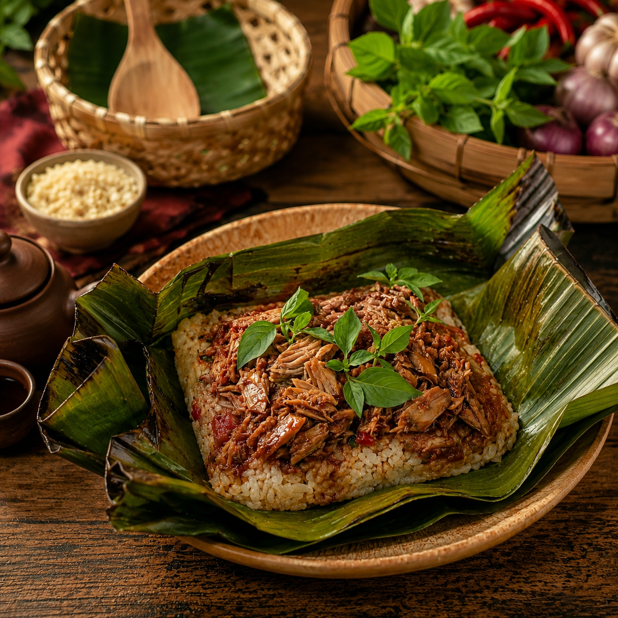 Nasi bakar rendang sapi
